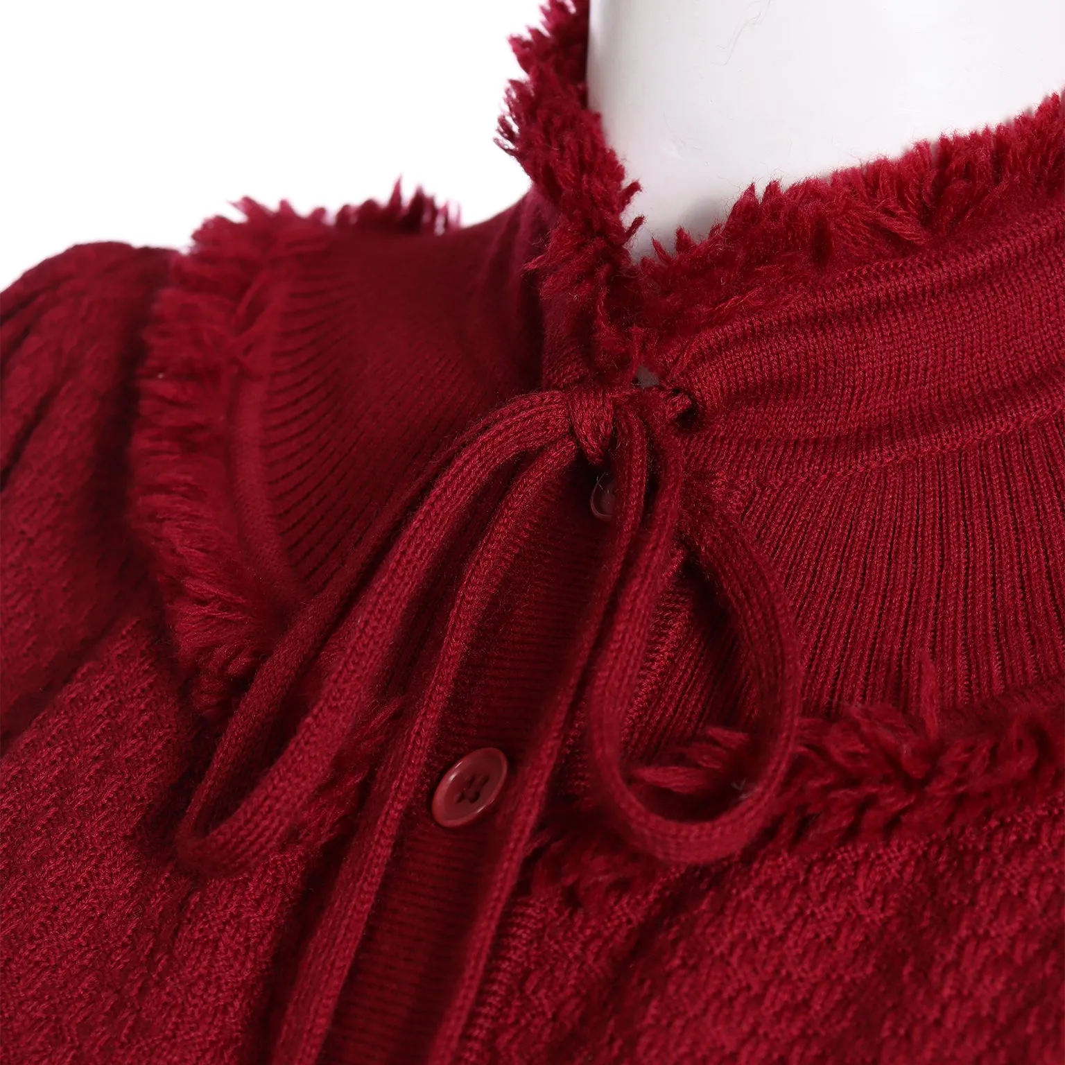 1970s Yves Saint Laurent Burgundy Red Knit Long Sweater w Fringe