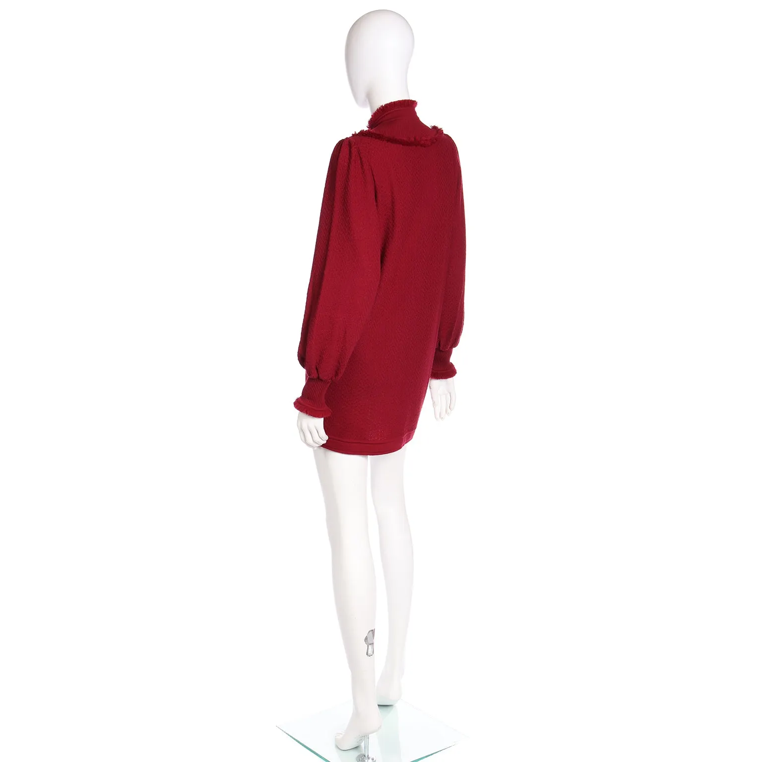 1970s Yves Saint Laurent Burgundy Red Knit Long Sweater w Fringe