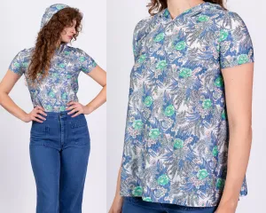 70s Boho Hooded Floral Top - Extra Small