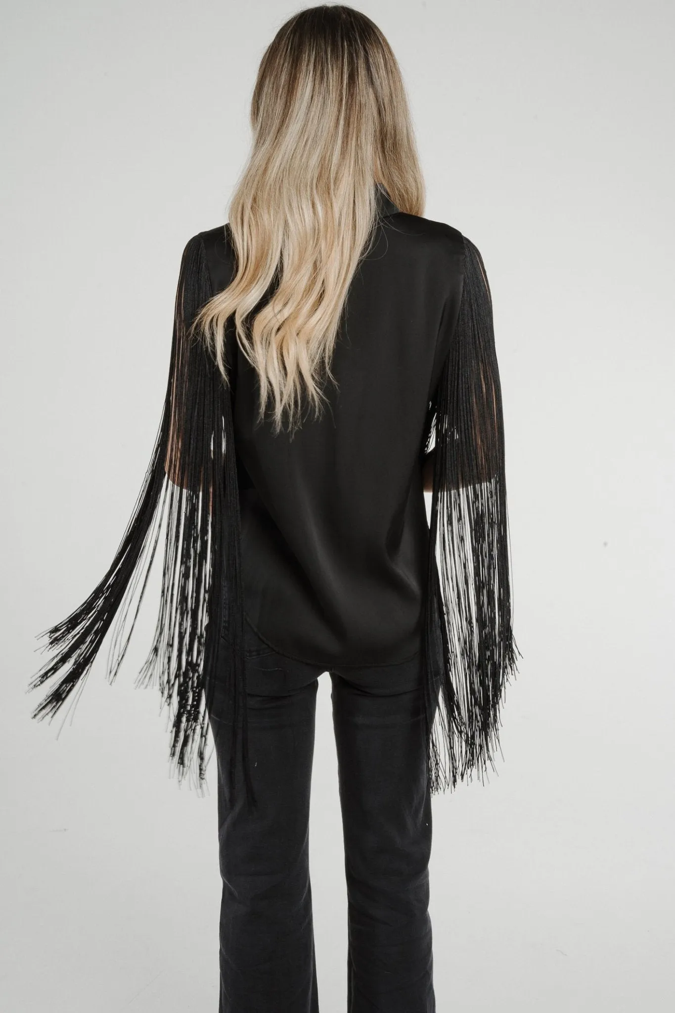 Alana Fringed Sleeve Shirt In Black