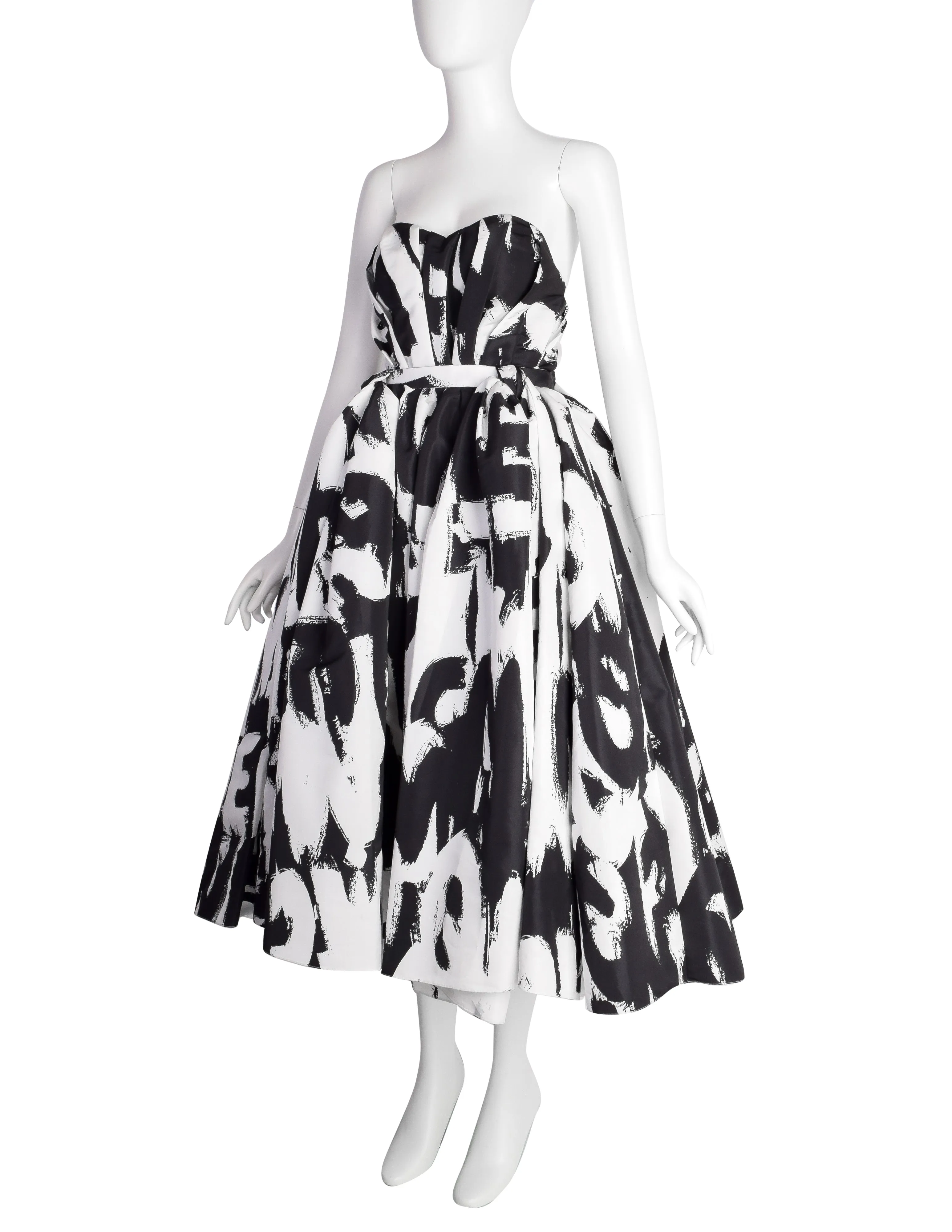 Alexander McQueen by Sarah Burton PF 2022 Black White Graffiti Print Corset Full Skirt Dress