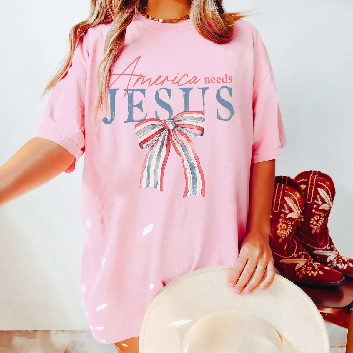 America Needs Jesus Comfort Color Tee