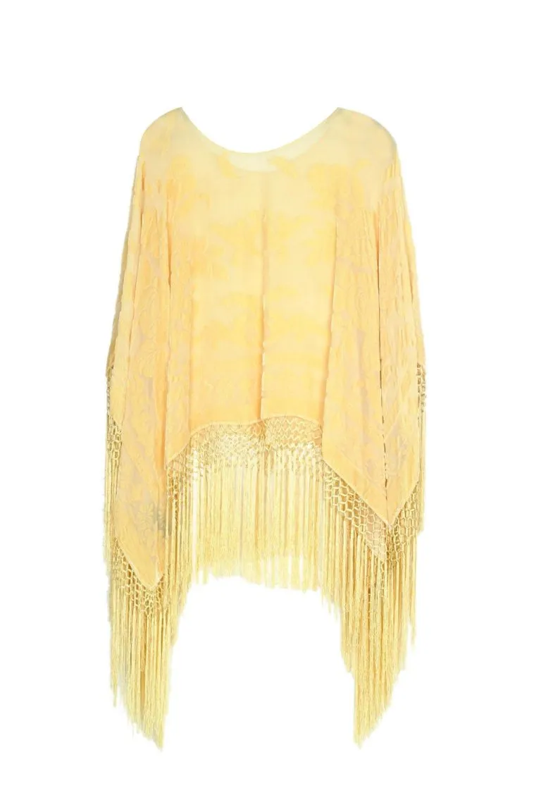 Apollo Sunlight Floral Burnout Velvet Poncho