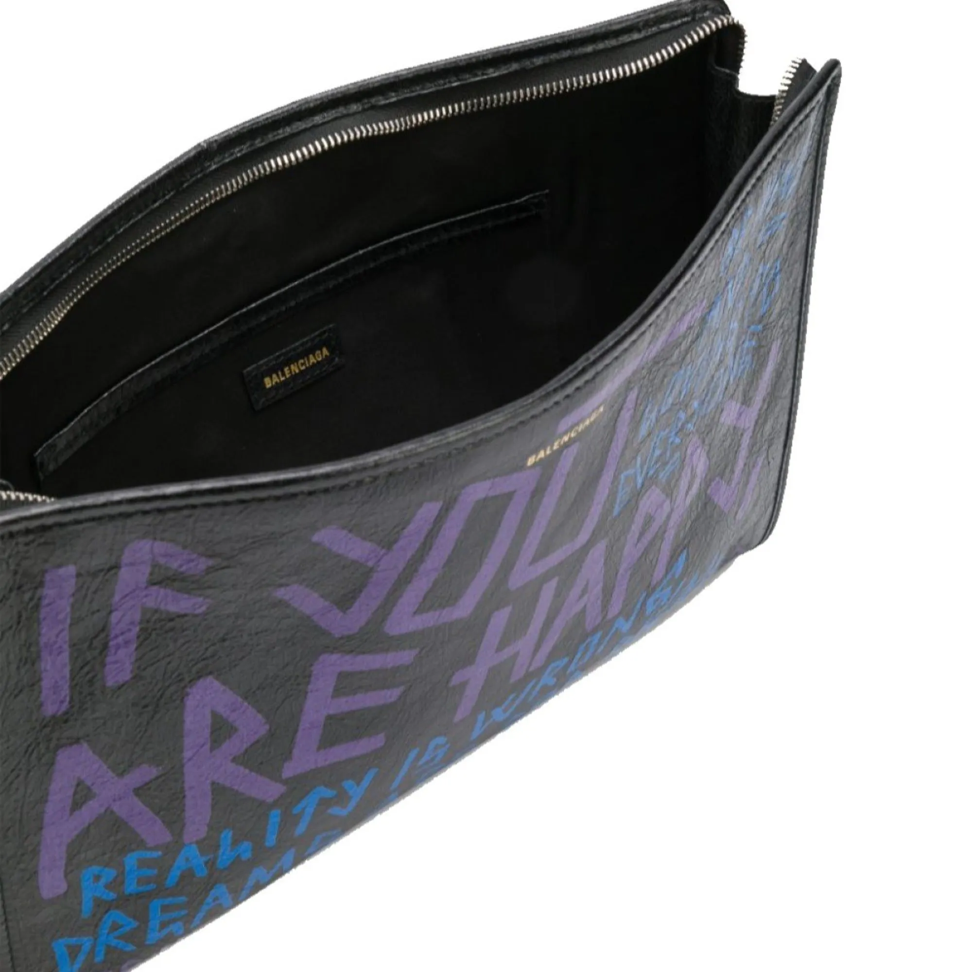 Balenciaga Bazar Graffiti Purple Blue Black Arena Leather Pouch