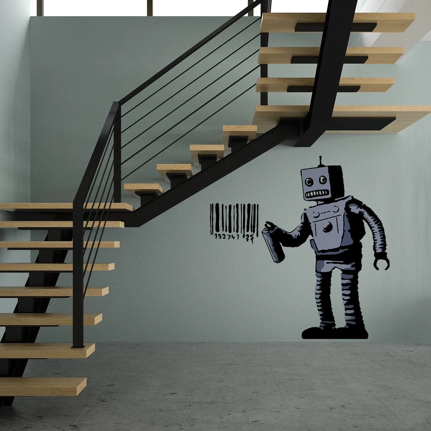 Banksy Barcode Robot Wall Vinyl Sticker - Street Art Graffiti Machine Decal