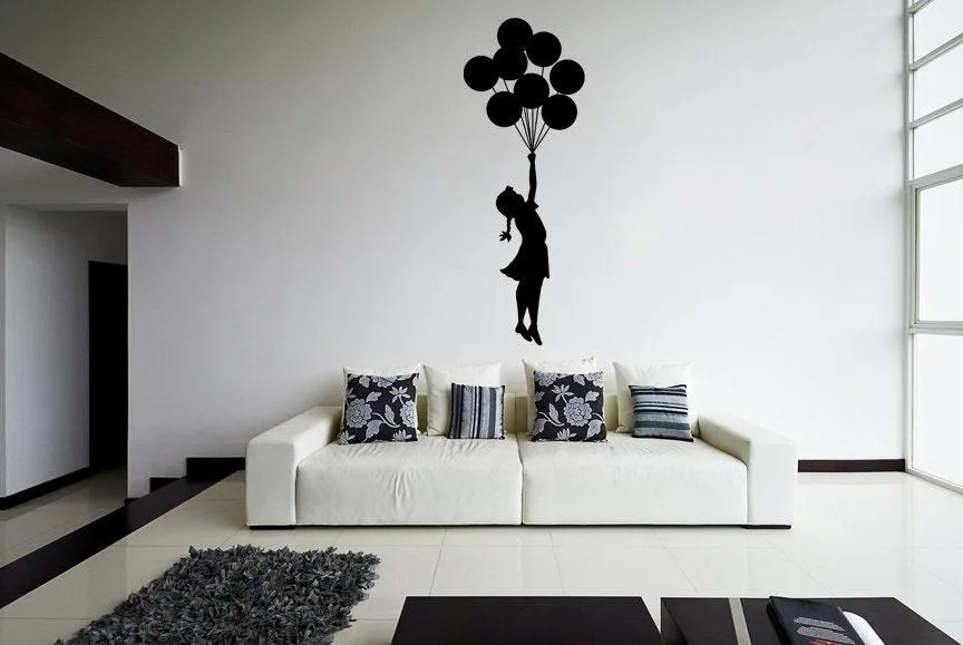 Banksy Girl With Balloons Wall Decal - Bansky Street Art Graffiti Air Ballon Vinyl Sticker For Wall