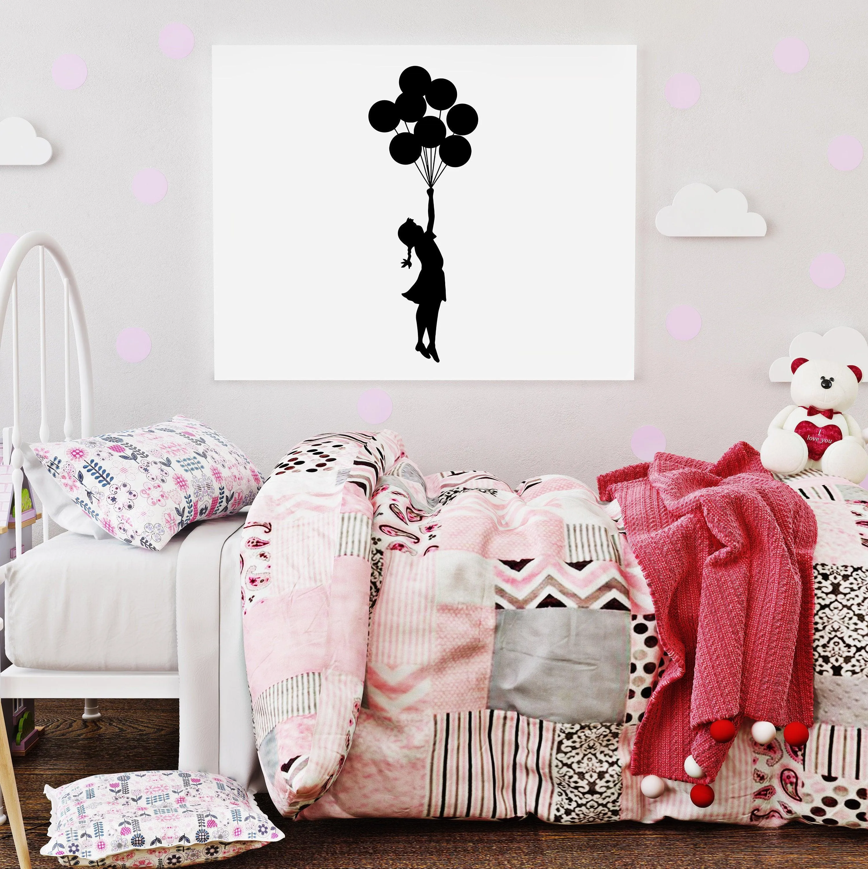 Banksy Girl With Balloons Wall Decal - Bansky Street Art Graffiti Air Ballon Vinyl Sticker For Wall