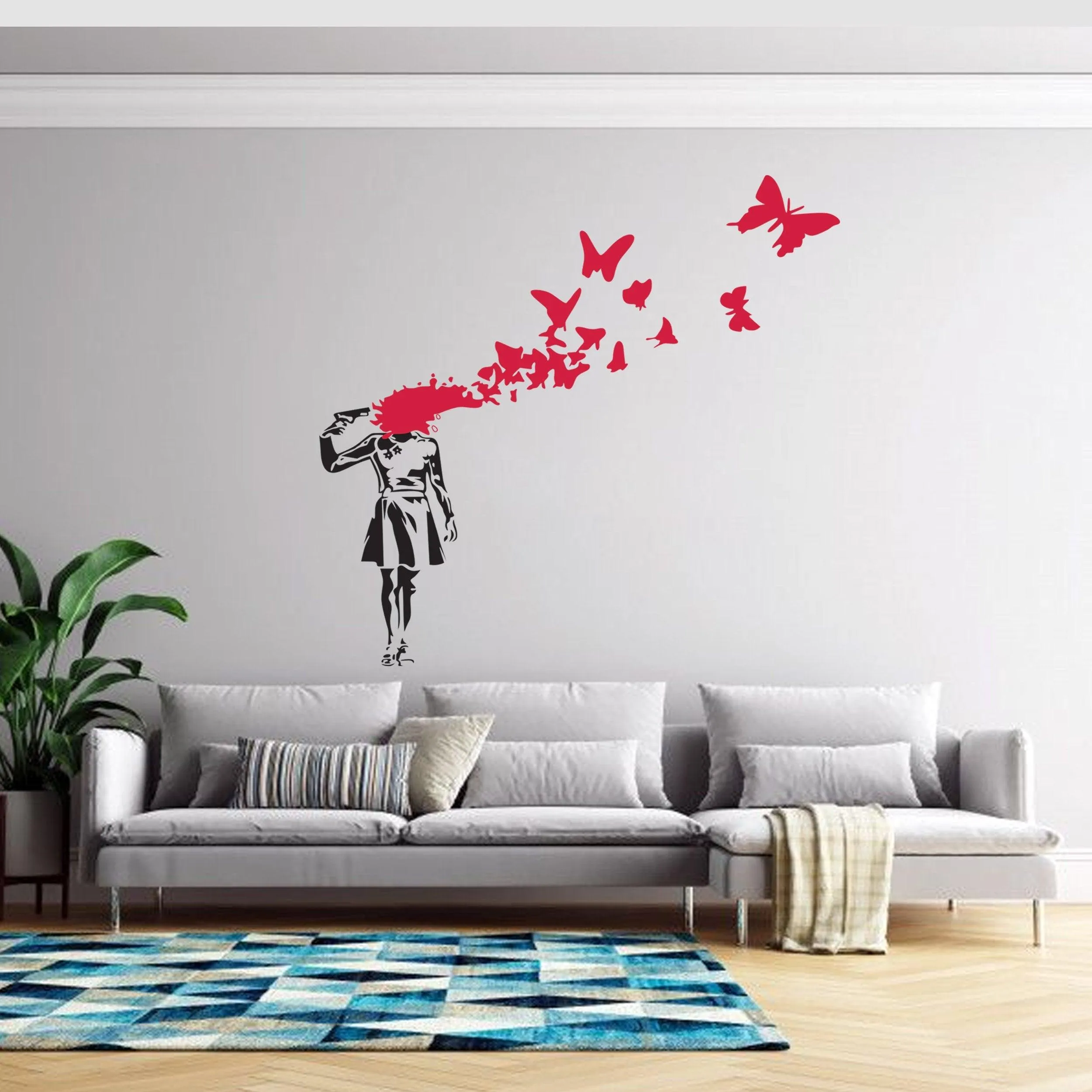 Banksy Suicide Girl With Butterfly Wall Decal - Bansky Street Art Graffiti Gun Vinyl Sticker For Wall