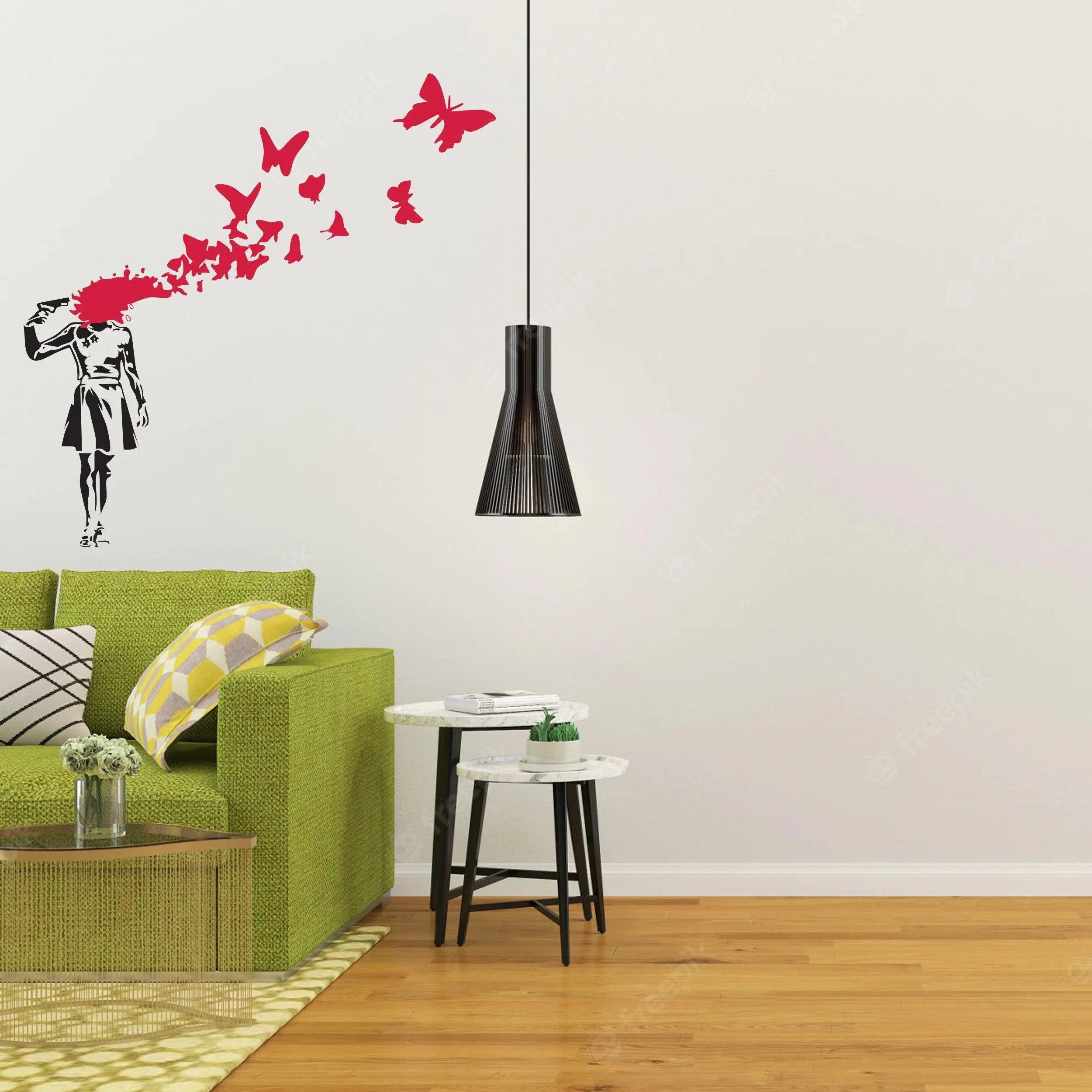 Banksy Suicide Girl With Butterfly Wall Decal - Bansky Street Art Graffiti Gun Vinyl Sticker For Wall