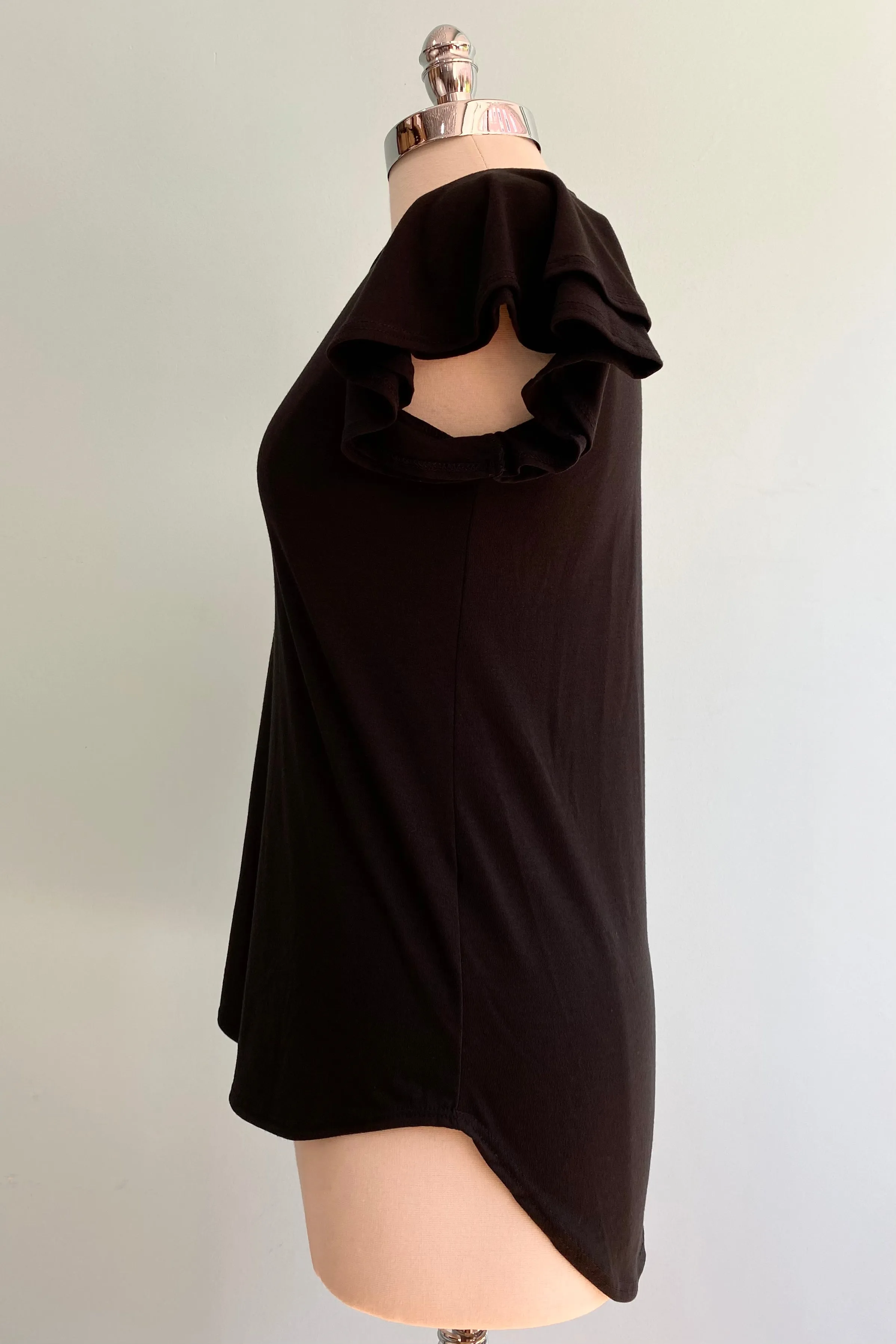 Black Flutter Sleeve All Purpose Top