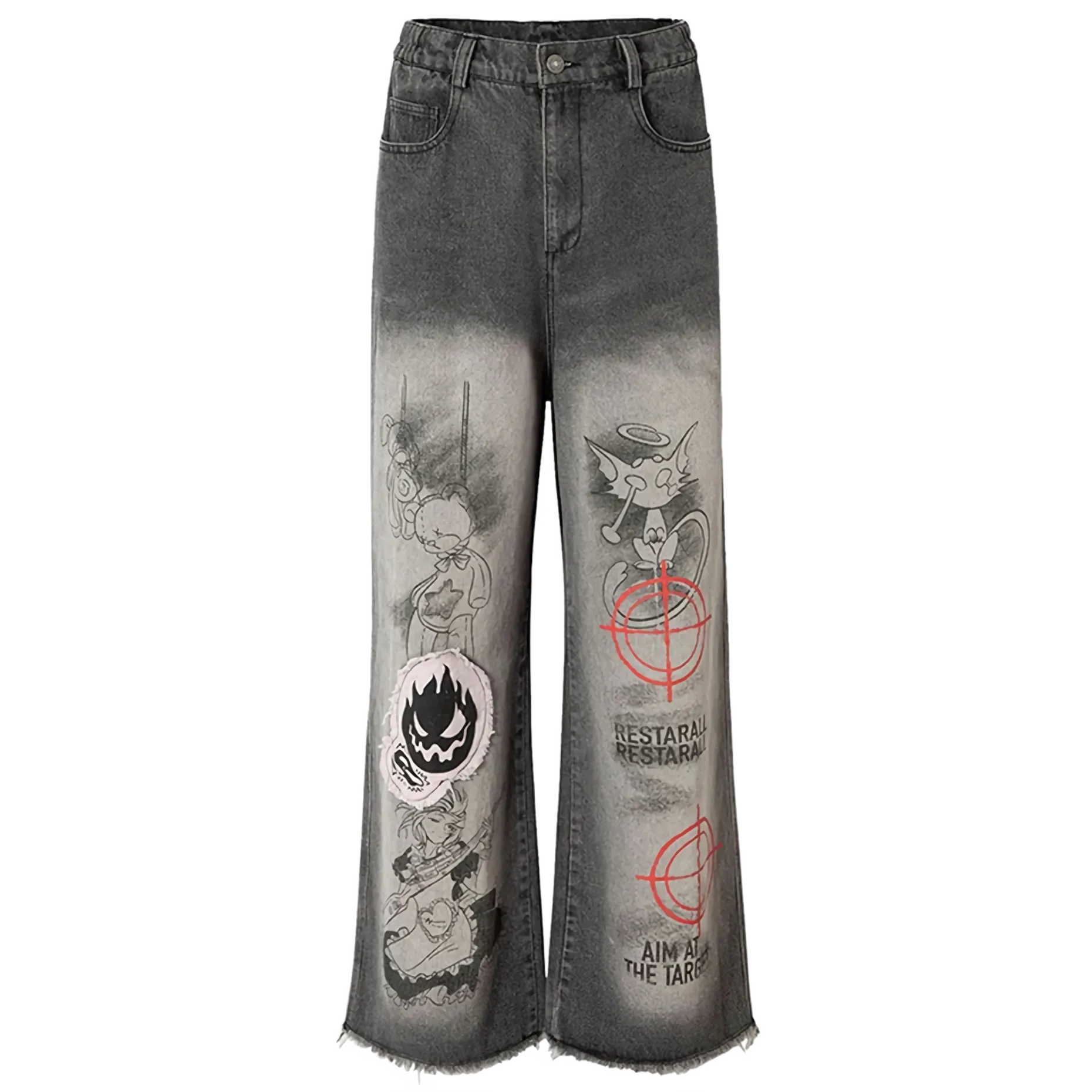 Black Graffiti Graphic Wide-Leg Denim Jeans