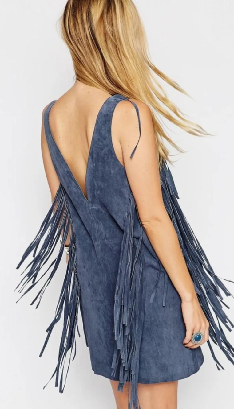 Blue Suede Fringe dress size 12