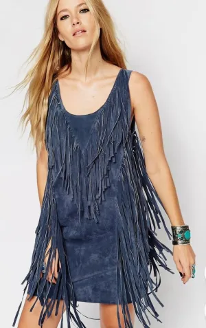 Blue Suede Fringe dress size 12