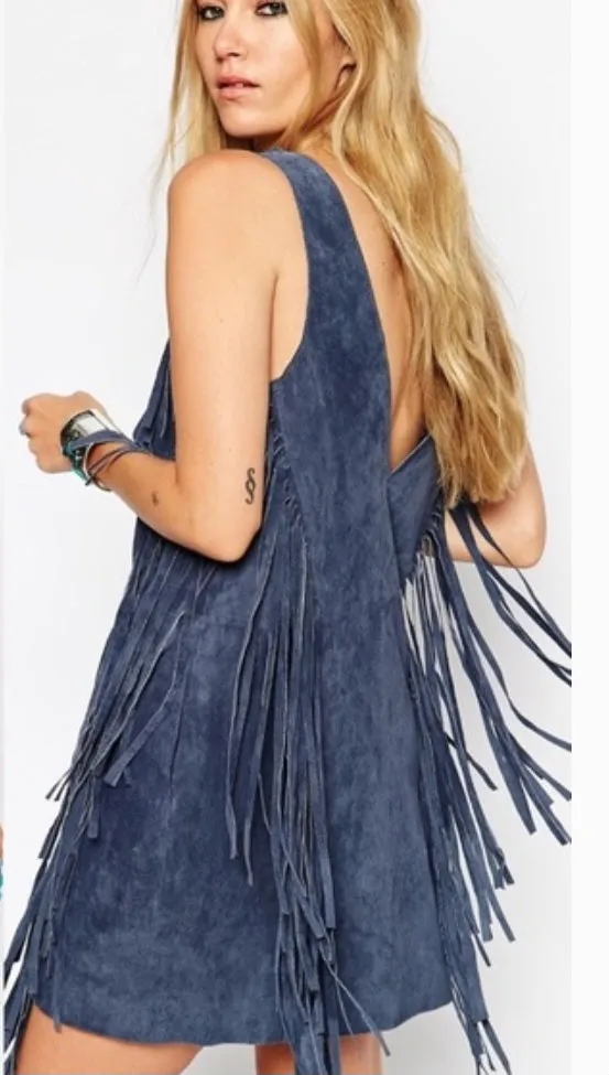 Blue Suede Fringe dress size 12