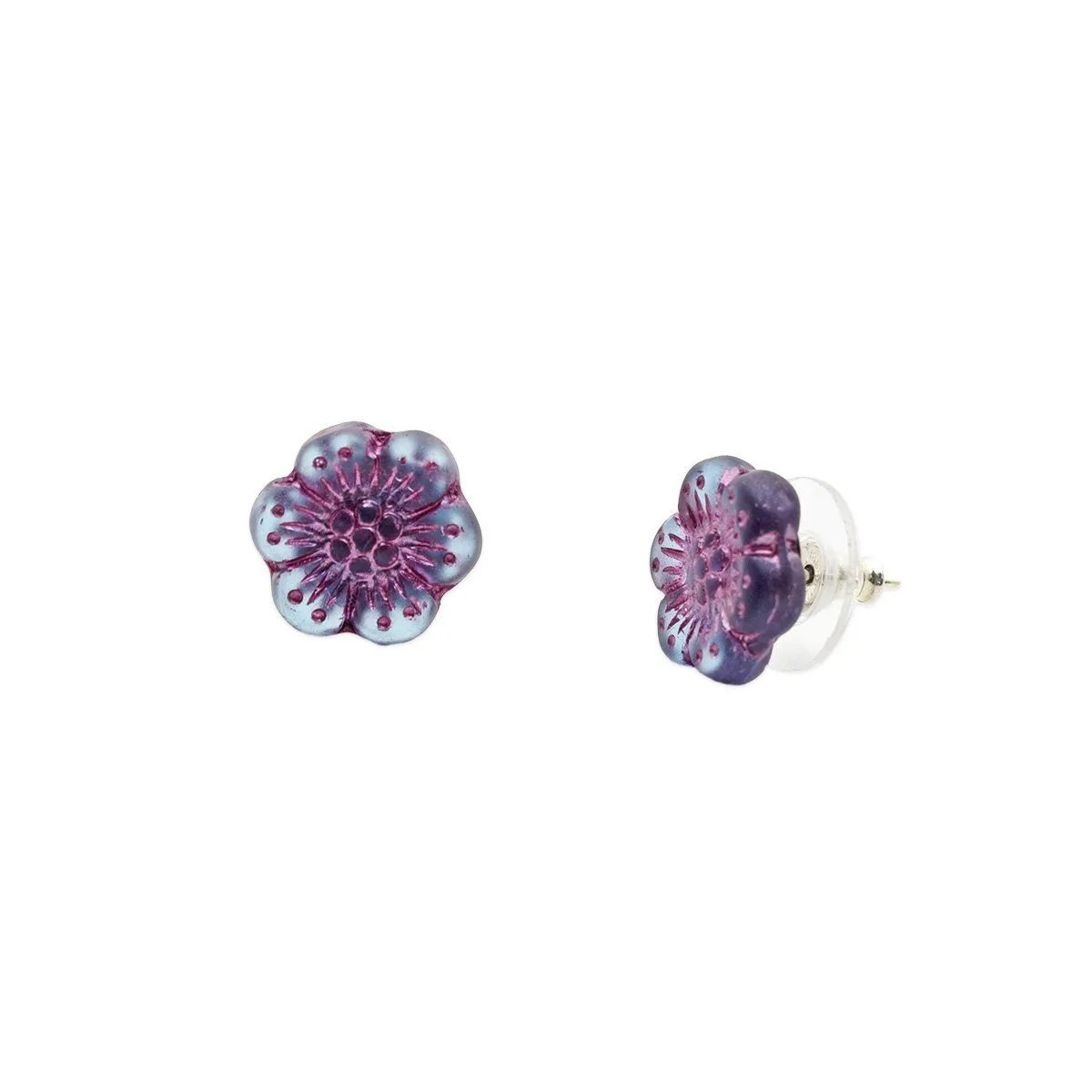 Blue Wild Rose Flower Stud Earrings