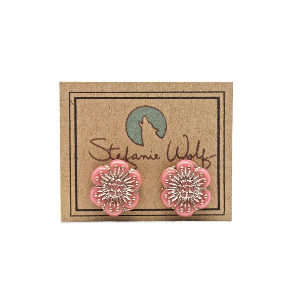 Blue Wild Rose Flower Stud Earrings