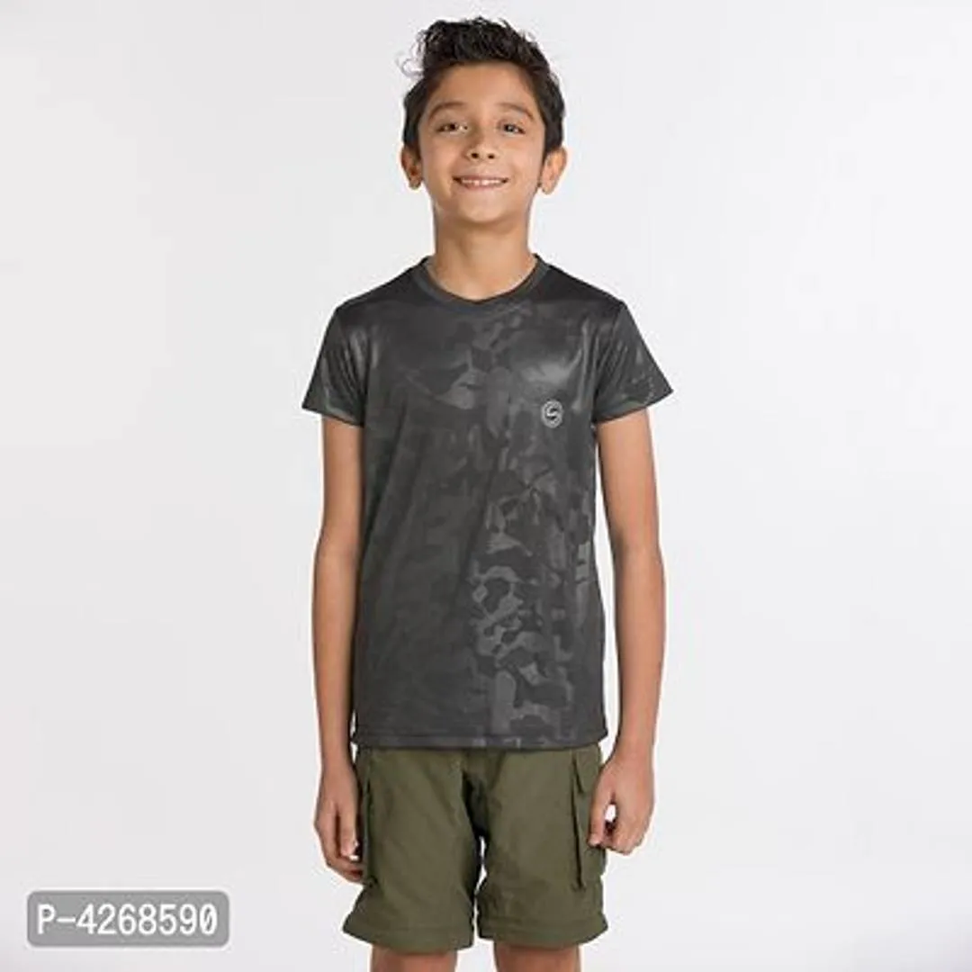 Boy's Grey Polyester Printed Tees