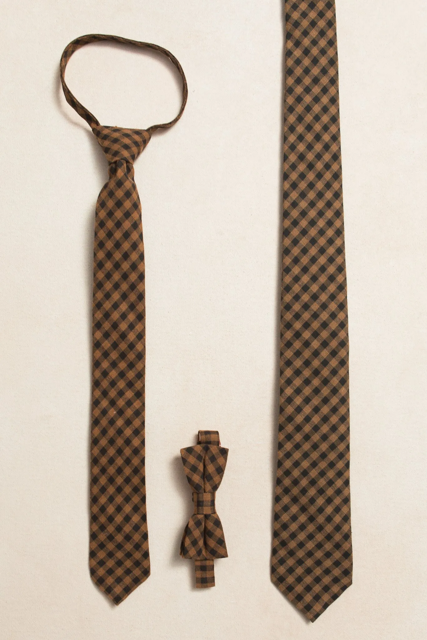 Boys Max Tie in Maple Brown Gingham - FINAL SALE