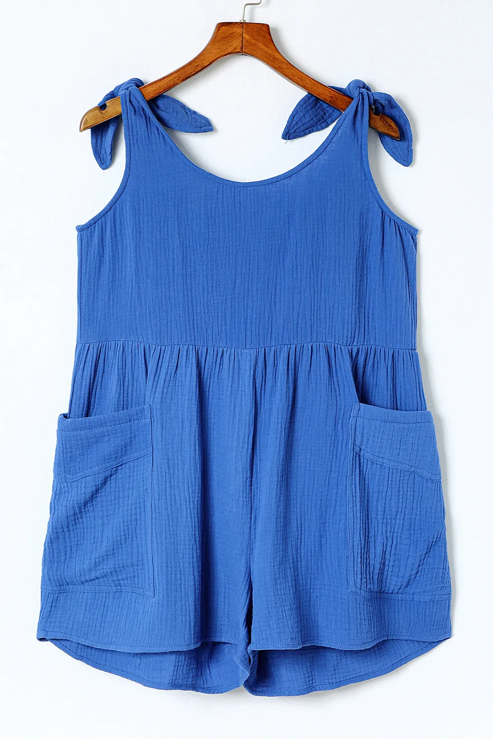 Crinkle Gauze Knotted Straps Romper