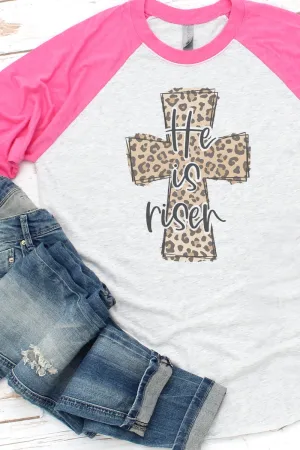 Cross Leopard He Is Risen Tri-Blend Unisex 3/4 Raglan