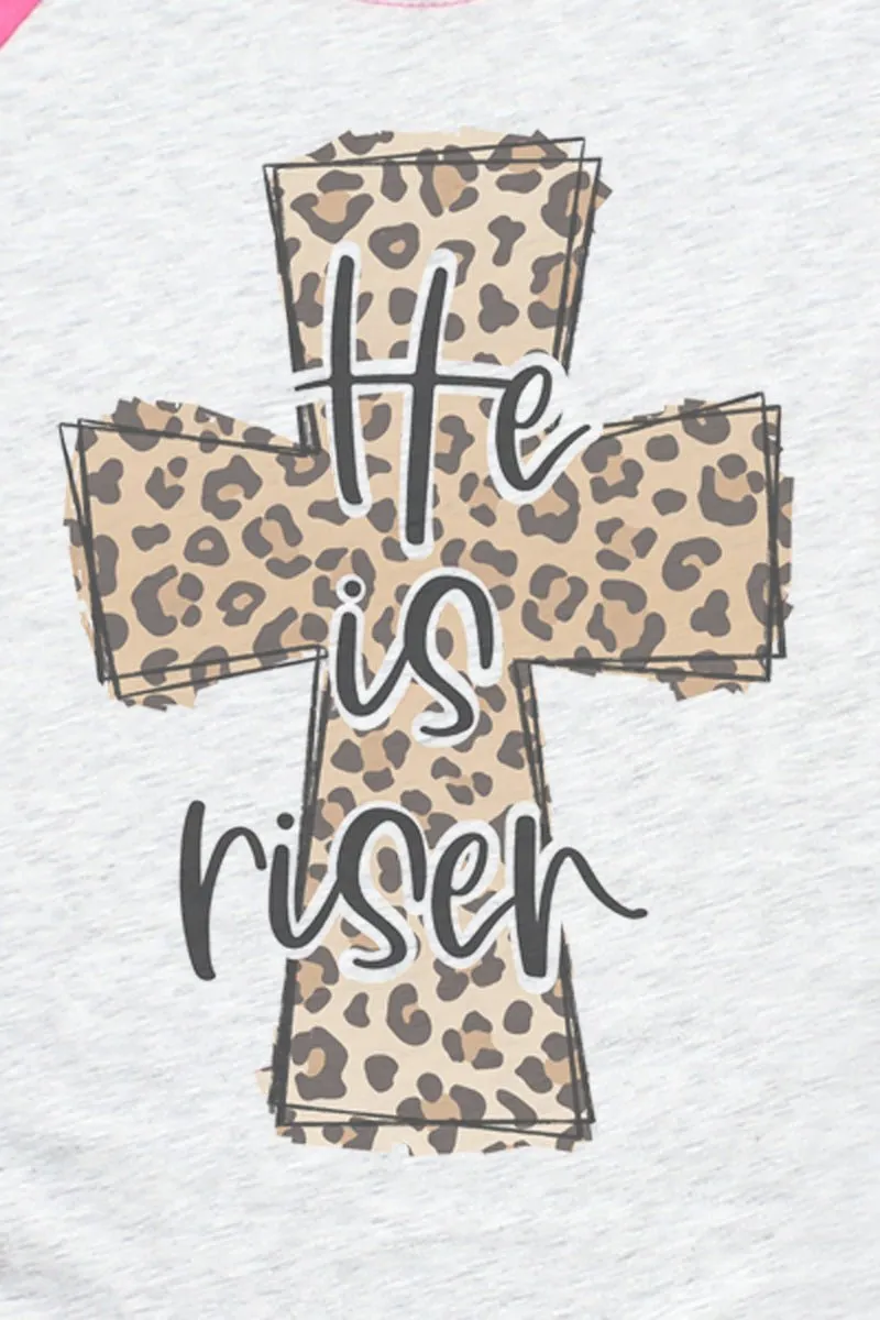 Cross Leopard He Is Risen Tri-Blend Unisex 3/4 Raglan