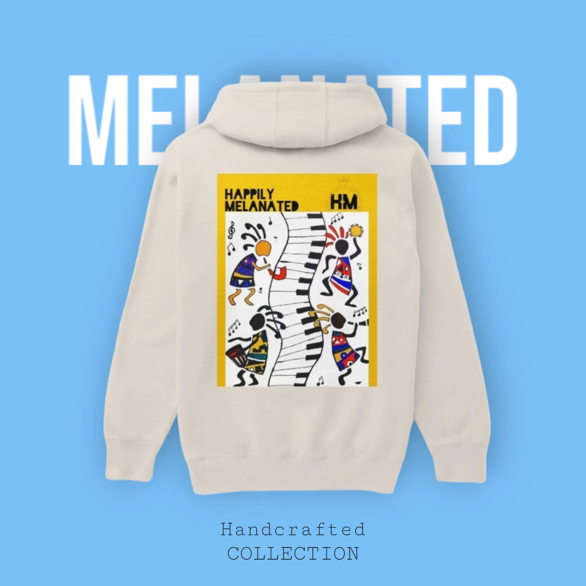 Cultural Streetwear Pullover Hoodie, Hand-Drawn Tribal Music Art