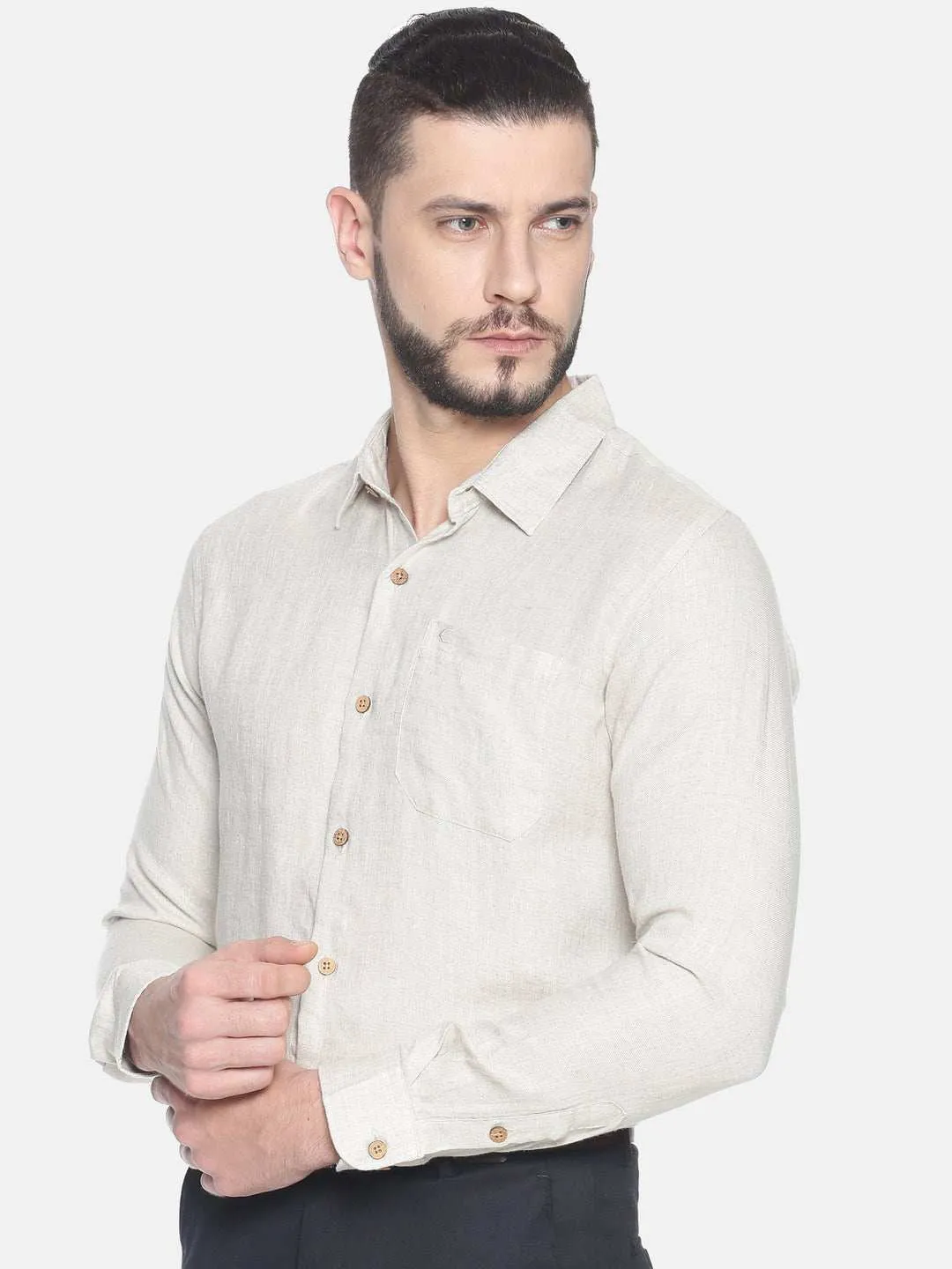 Ecentric Beige Colour Slim fit Hemp Formal Shirt