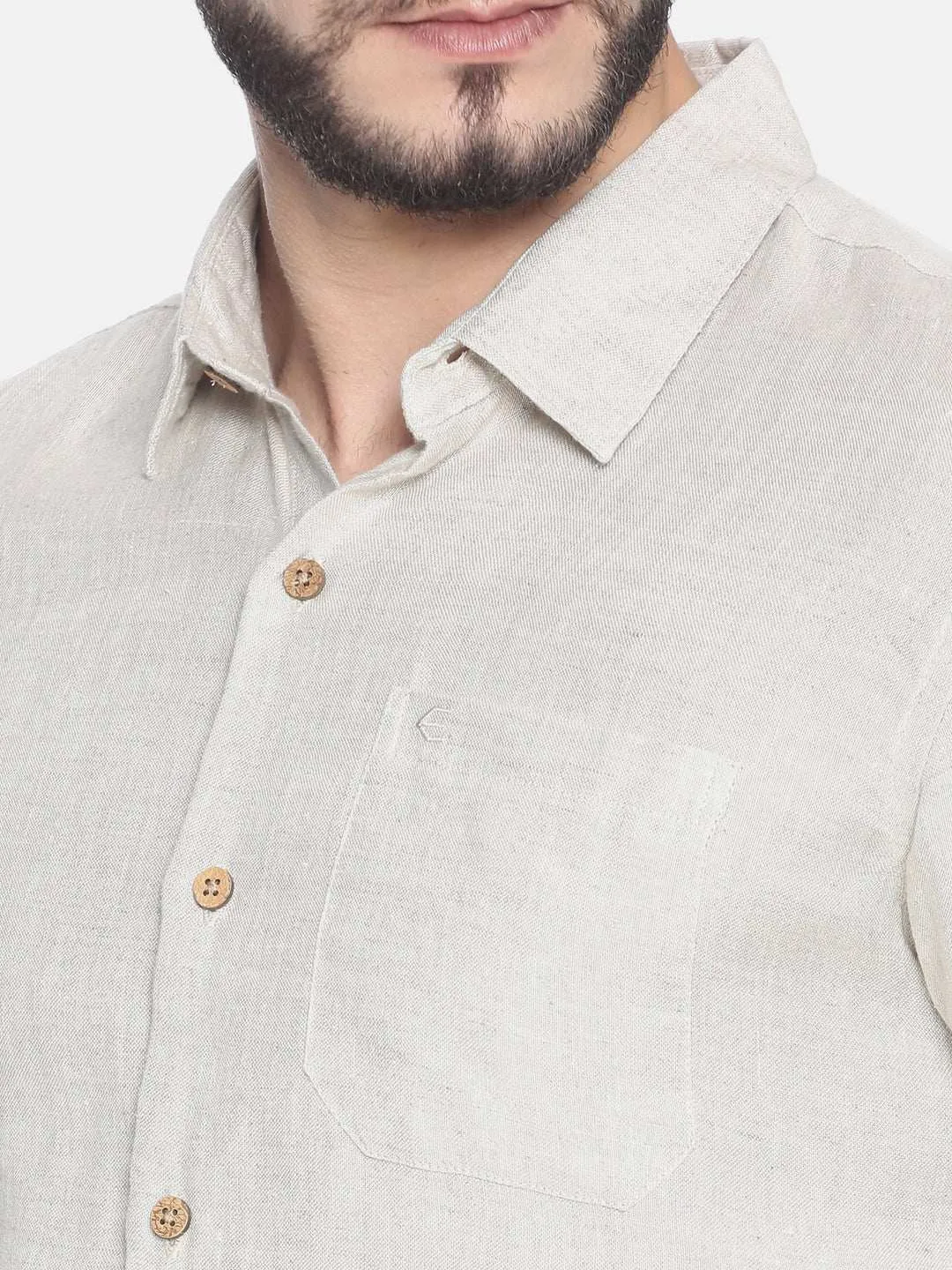 Ecentric Beige Colour Slim fit Hemp Formal Shirt