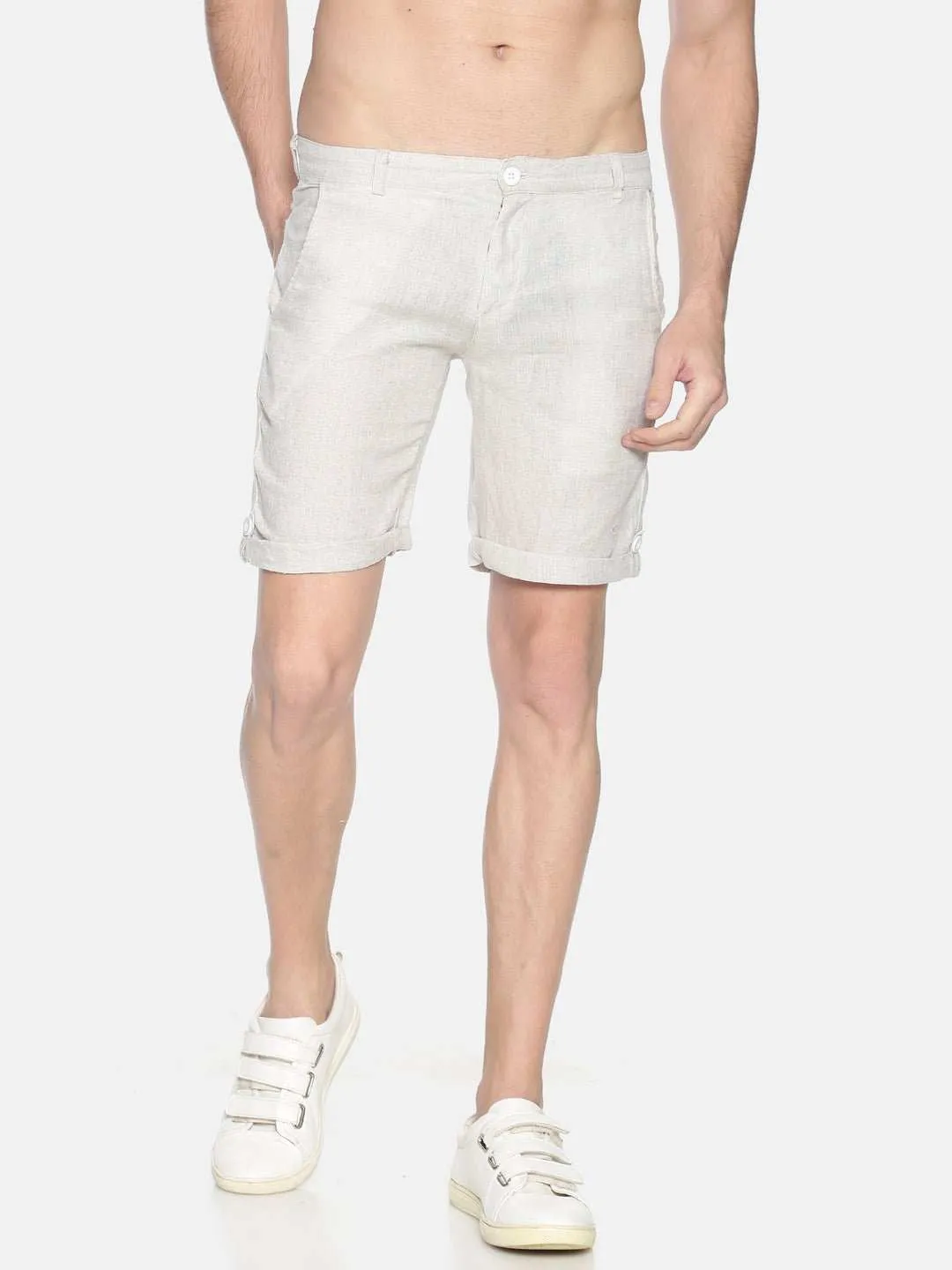 Ecentric Beige Colour Slim Fit Hemp Shorts