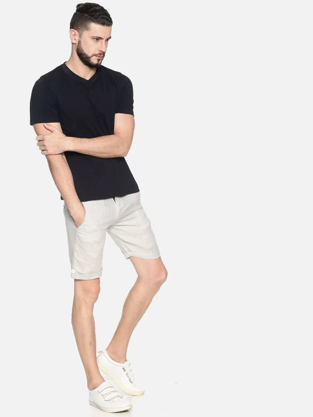 Ecentric Beige Colour Slim Fit Hemp Shorts