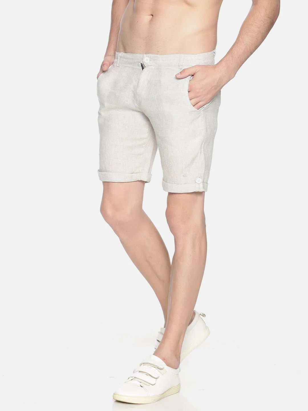 Ecentric Beige Colour Slim Fit Hemp Shorts