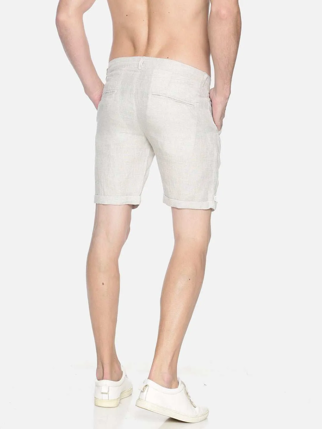 Ecentric Beige Colour Slim Fit Hemp Shorts