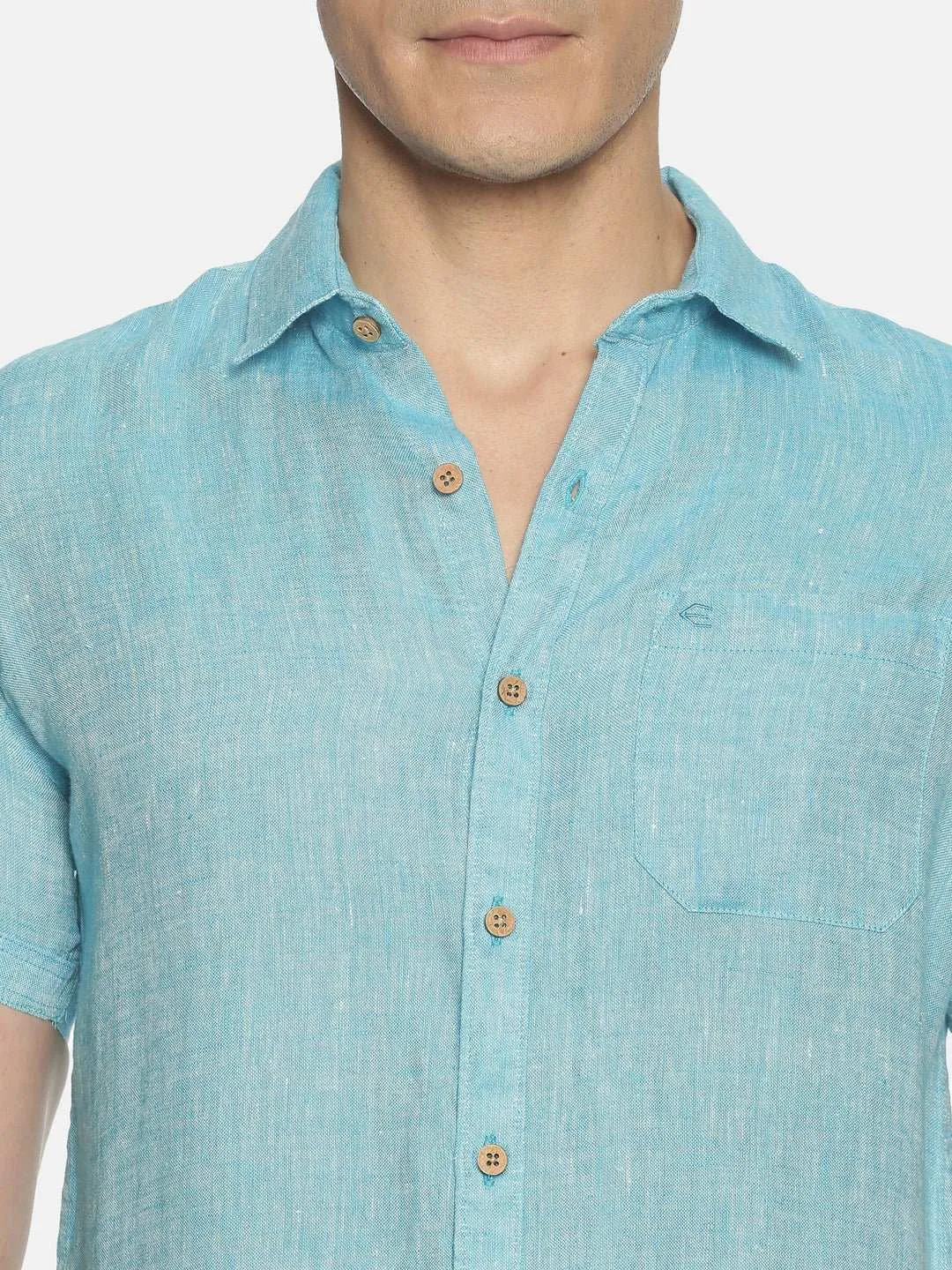 Ecentric Blue Colour Slim Fit Hemp Casual Shirt