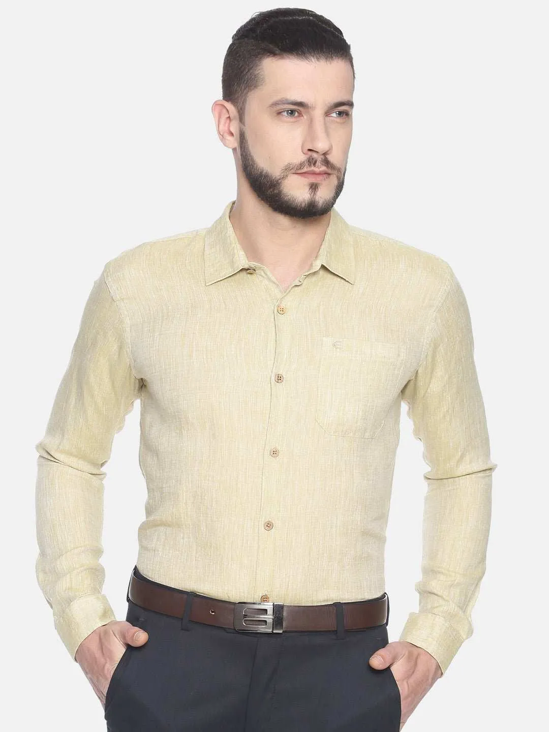 Ecentric Fawn Colour Slim Fit Hemp Formal Shirt