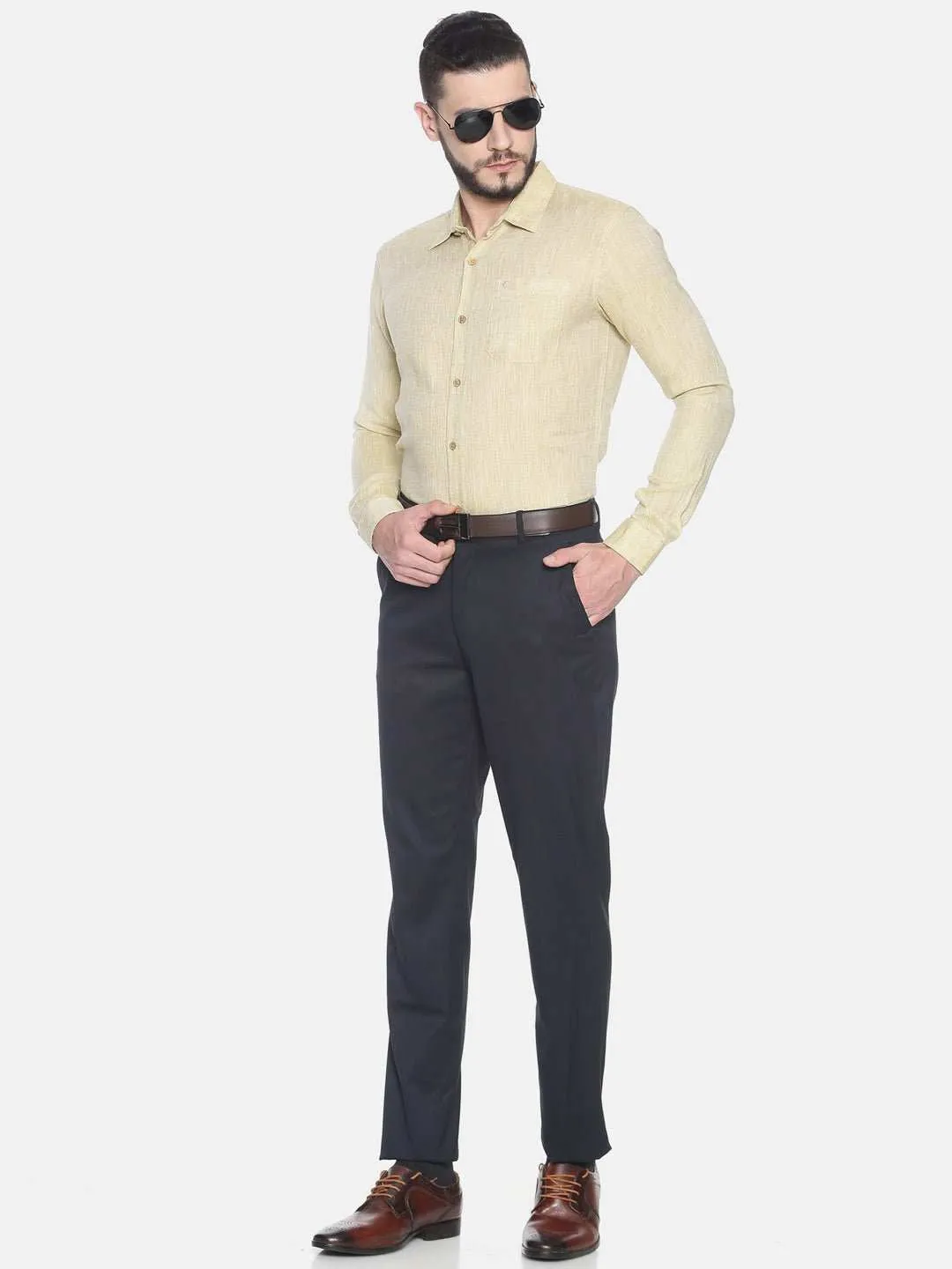 Ecentric Fawn Colour Slim Fit Hemp Formal Shirt