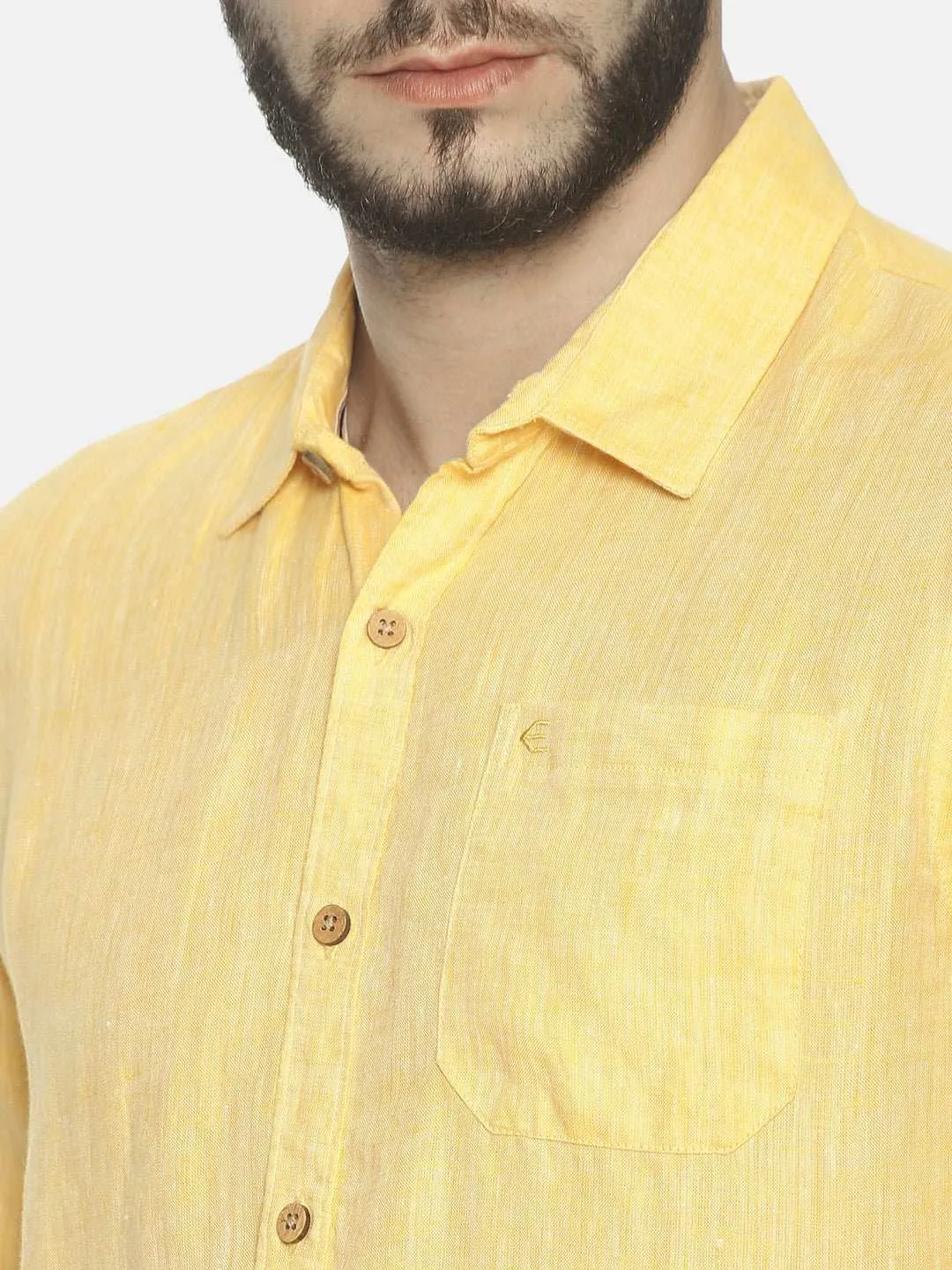 Ecentric Lemon Yellow Colour Slim Fit Hemp Casual Shirt