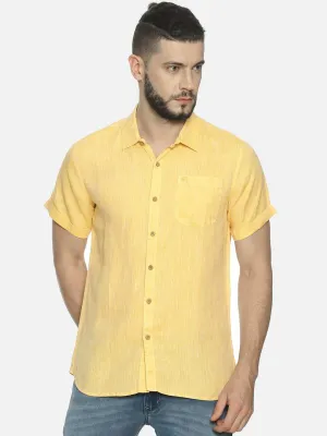 Ecentric Lemon Yellow Colour Slim Fit Hemp Casual Shirt