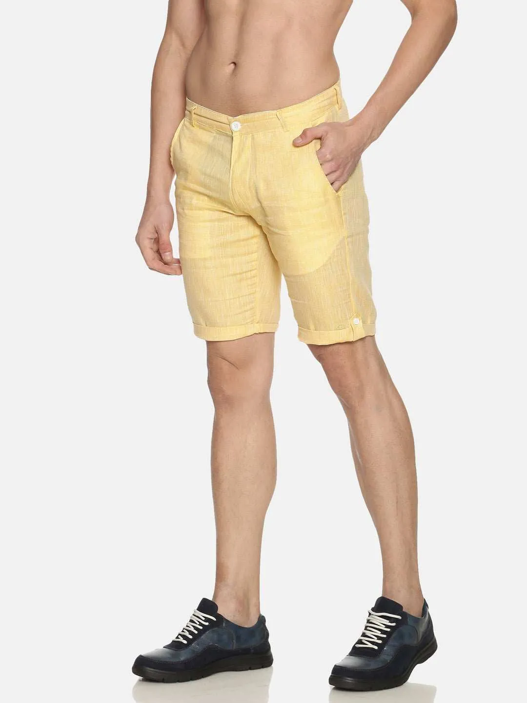 Ecentric Lemon Yellow Colour Slim Fit Hemp Shorts