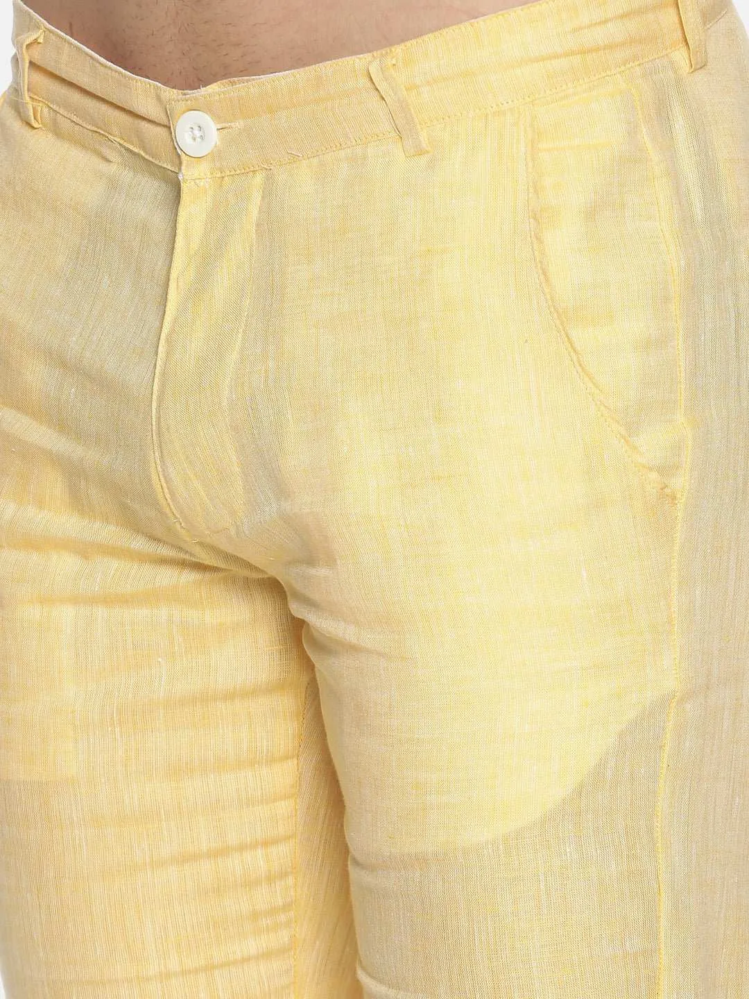 Ecentric Lemon Yellow Colour Slim Fit Hemp Shorts