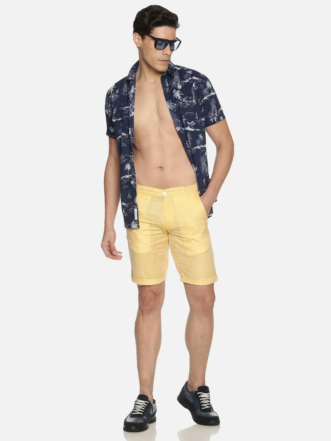 Ecentric Lemon Yellow Colour Slim Fit Hemp Shorts