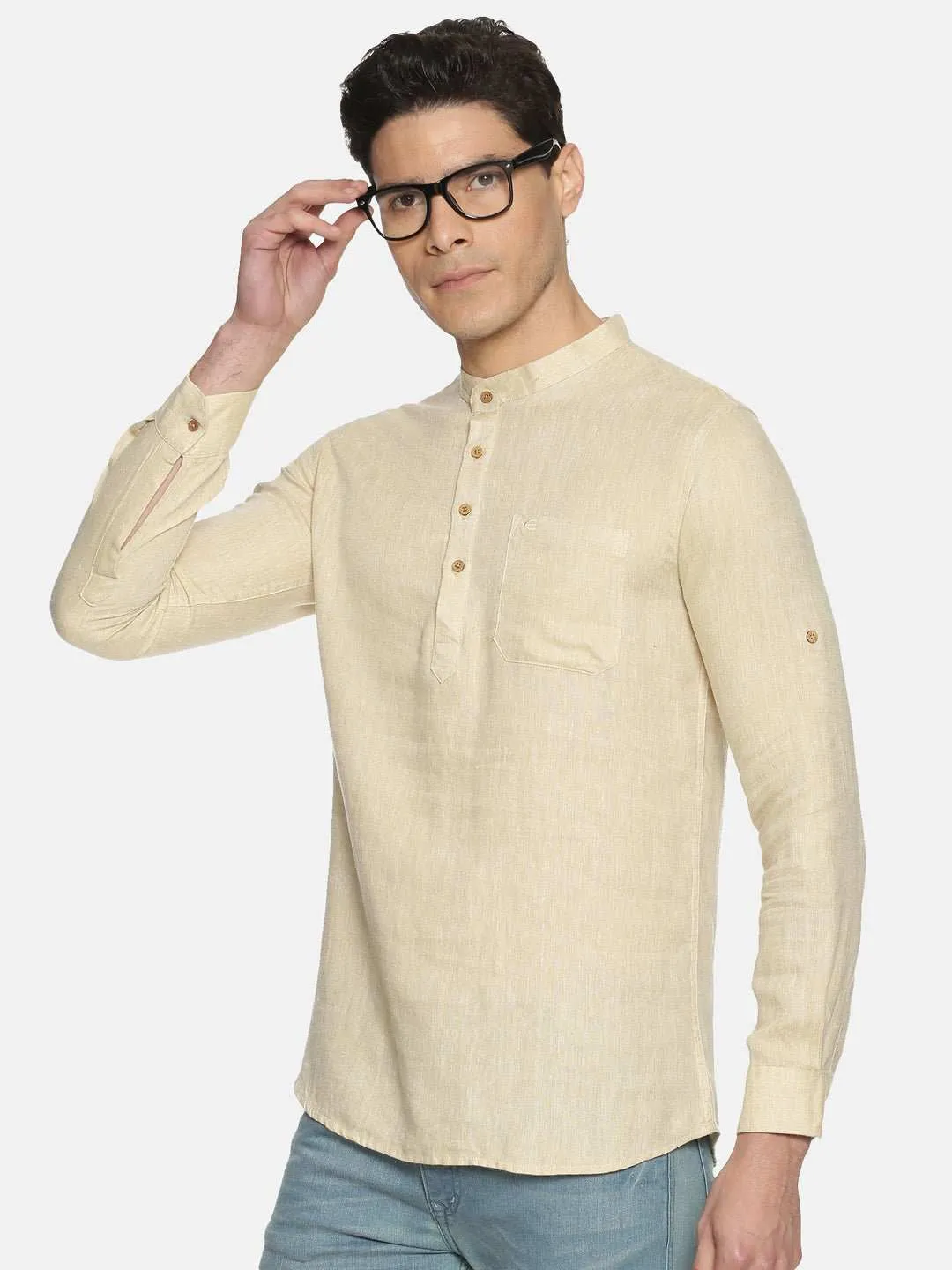 Ecentric Light Brown Colour Hemp Short Kurta