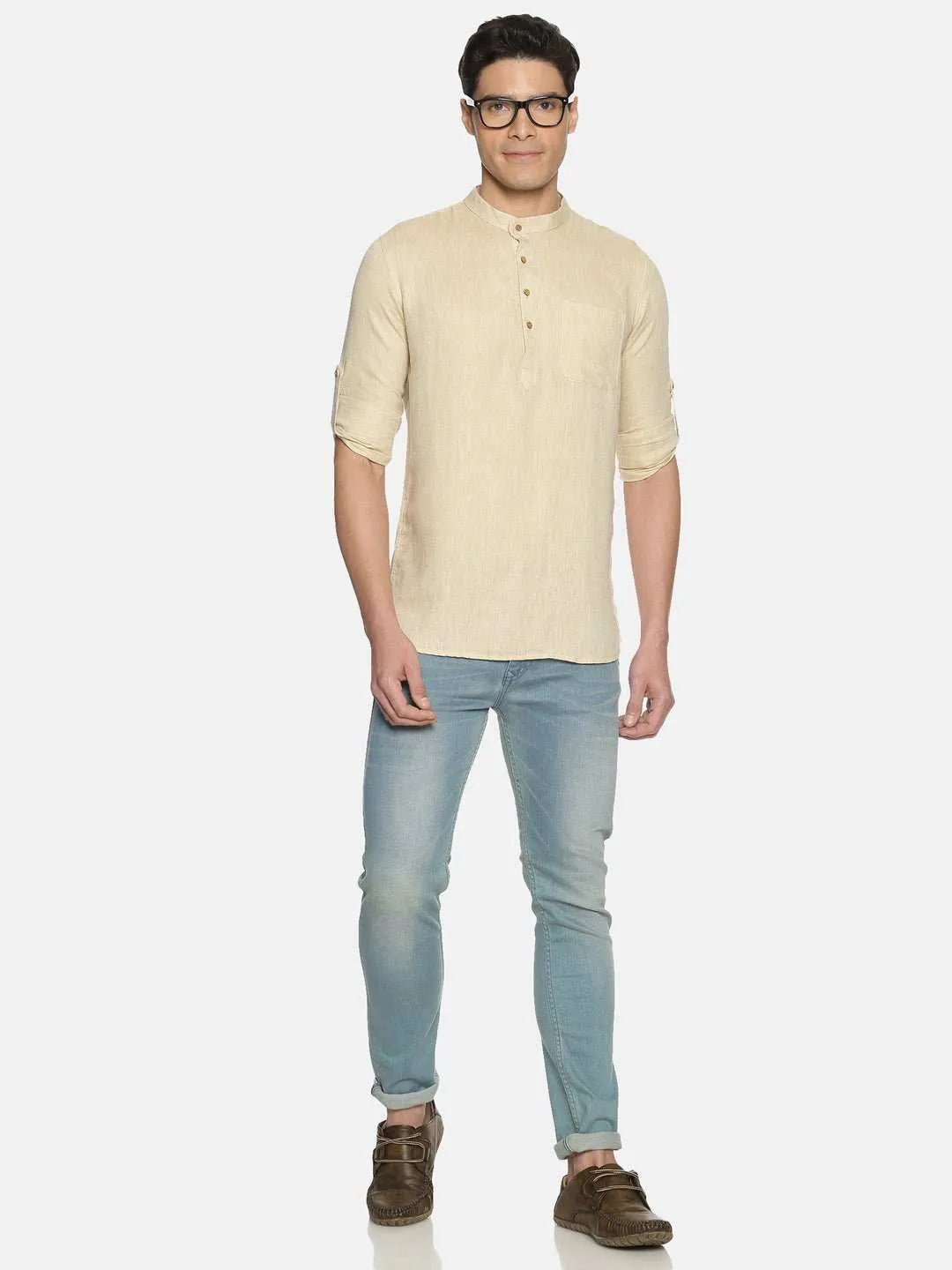 Ecentric Light Brown Colour Hemp Short Kurta