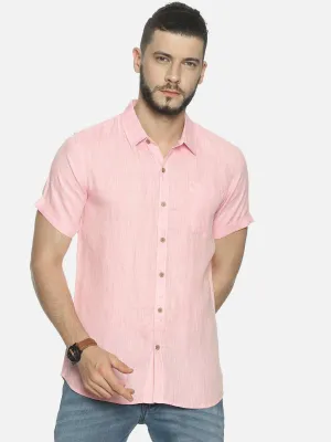 Ecentric Light Pink Colour Slim Fit Hemp Casual Shirt