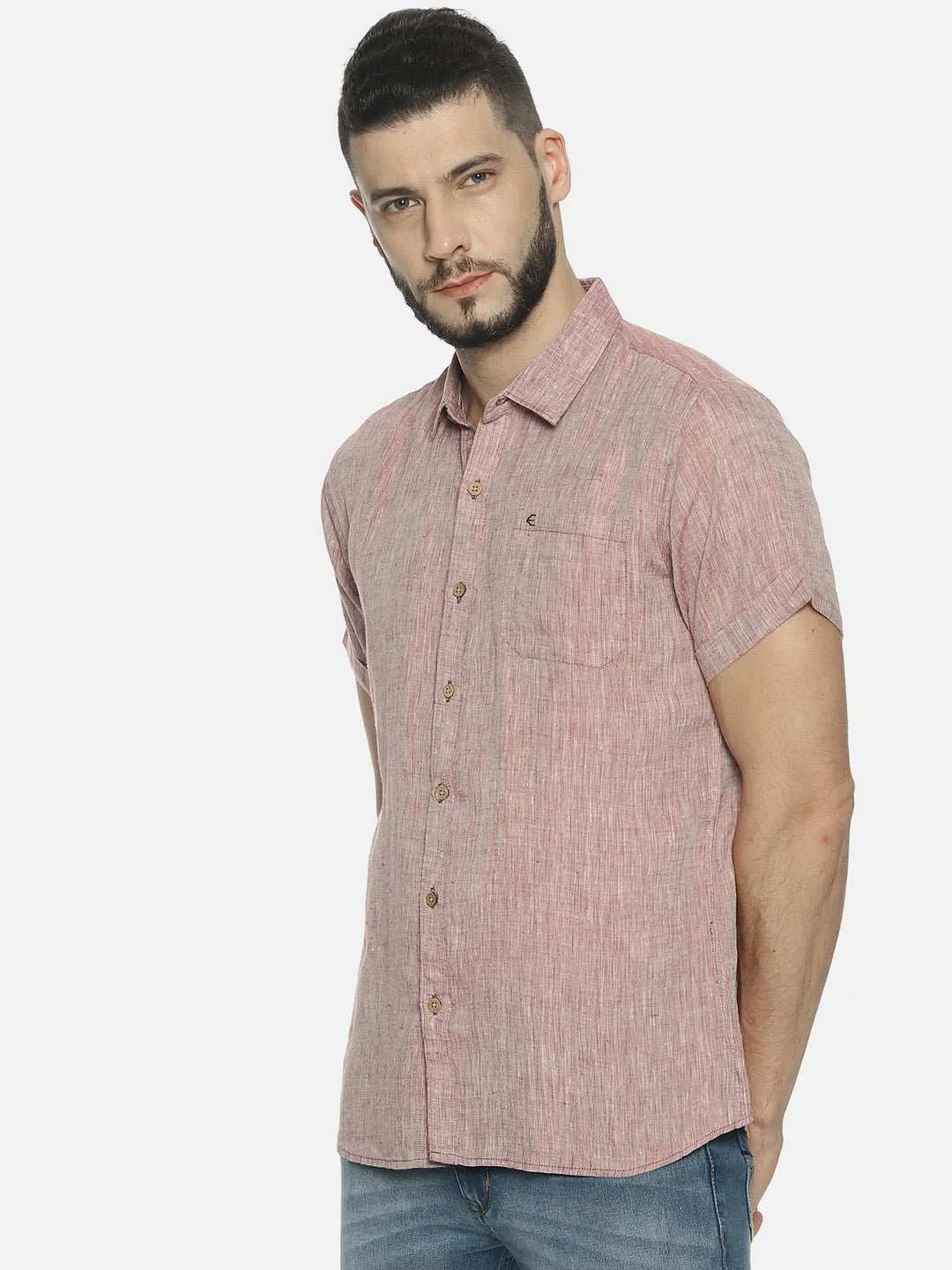 Ecentric Maroon Colour Slim Fit Hemp Casual Shirt