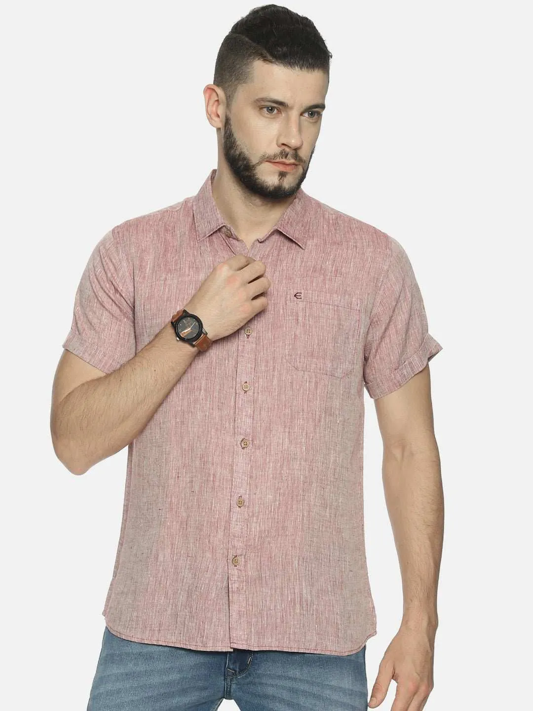 Ecentric Maroon Colour Slim Fit Hemp Casual Shirt