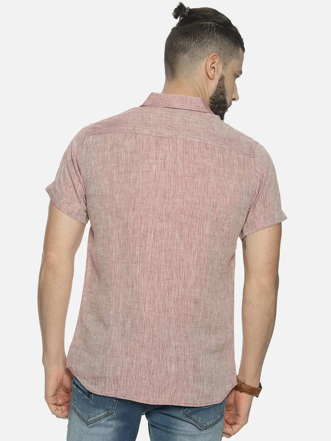 Ecentric Maroon Colour Slim Fit Hemp Casual Shirt