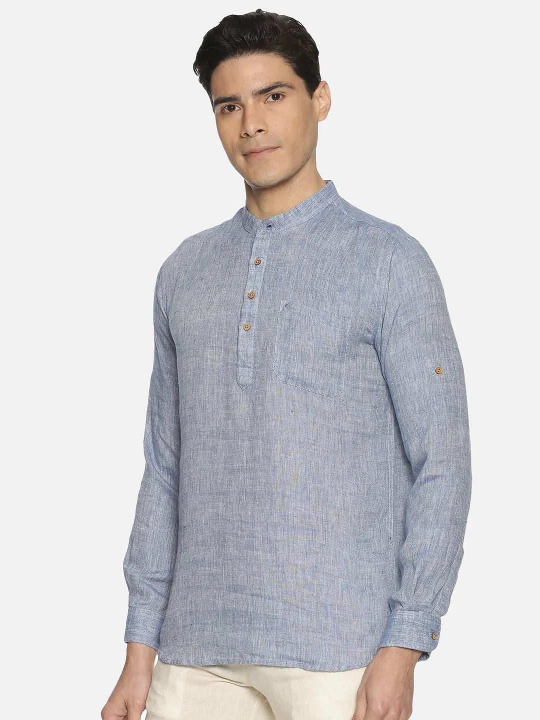 Ecentric Navy Blue Colour Hemp Short Kurta