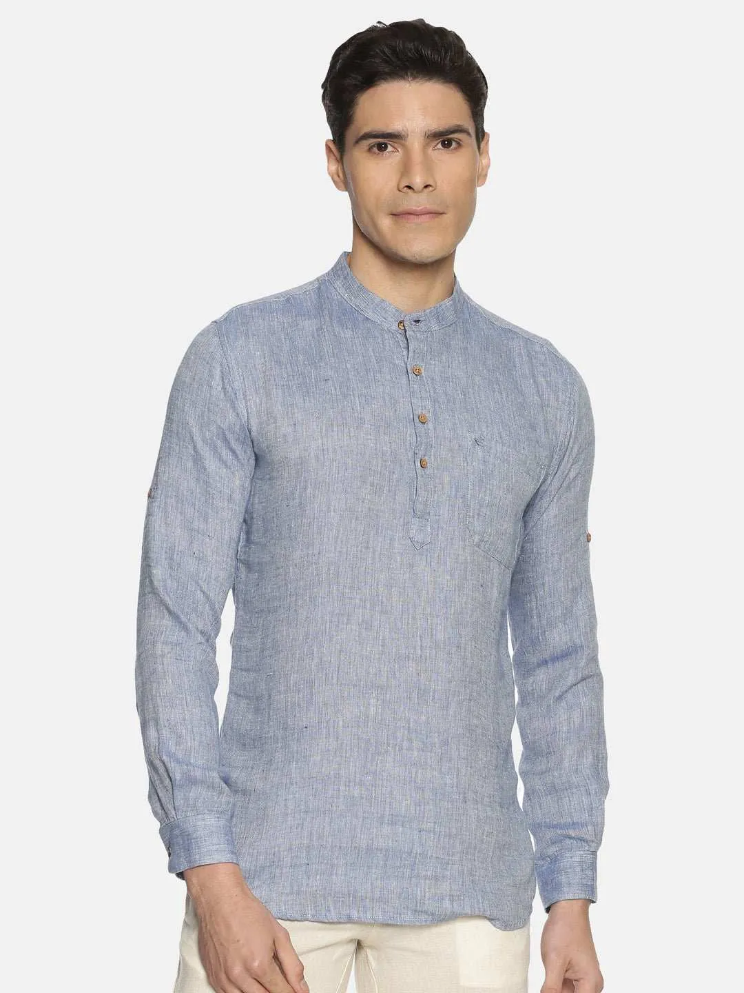 Ecentric Navy Blue Colour Hemp Short Kurta