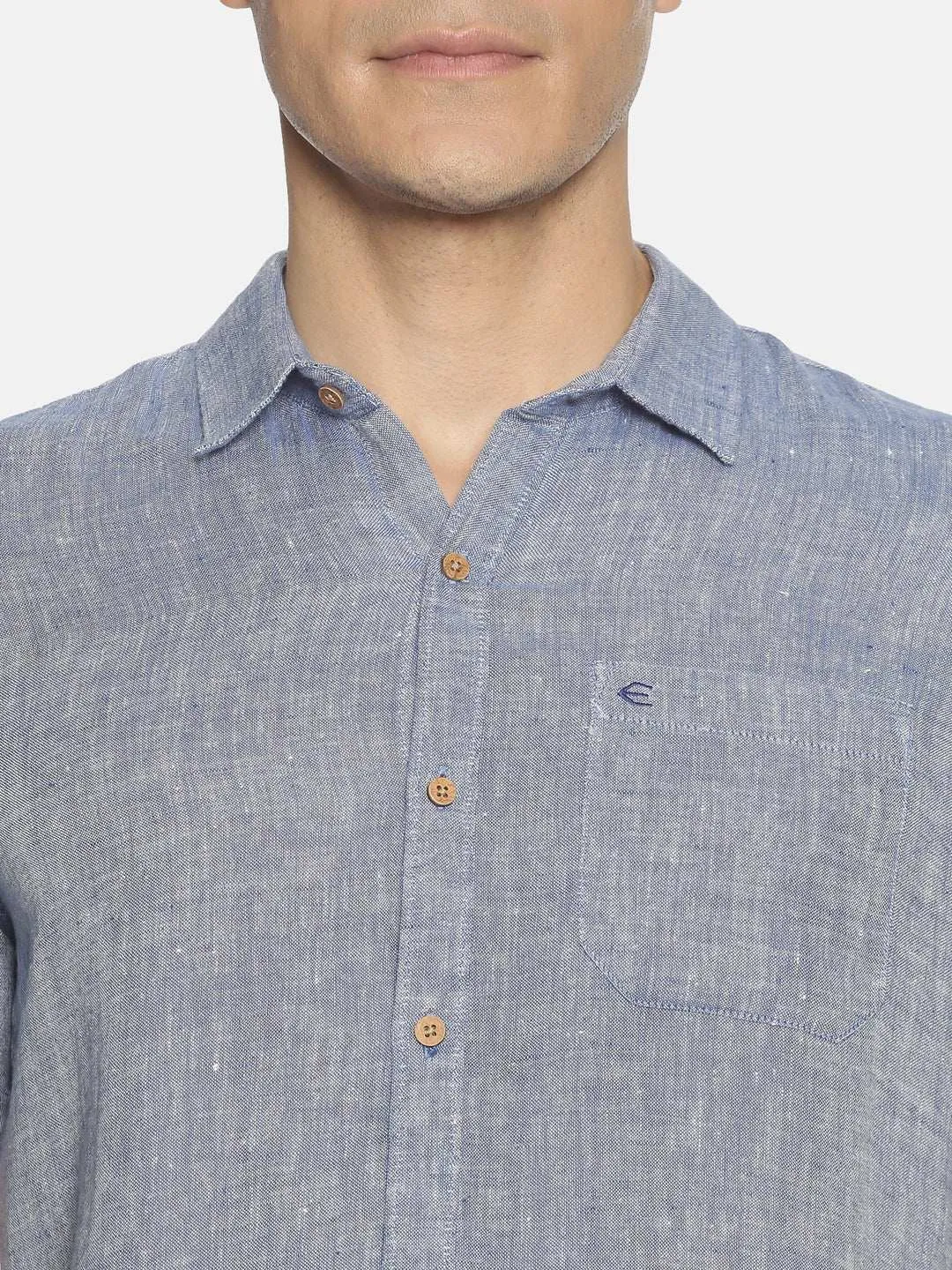 Ecentric Navy Blue Colour Slim Fit Hemp Casual Shirt