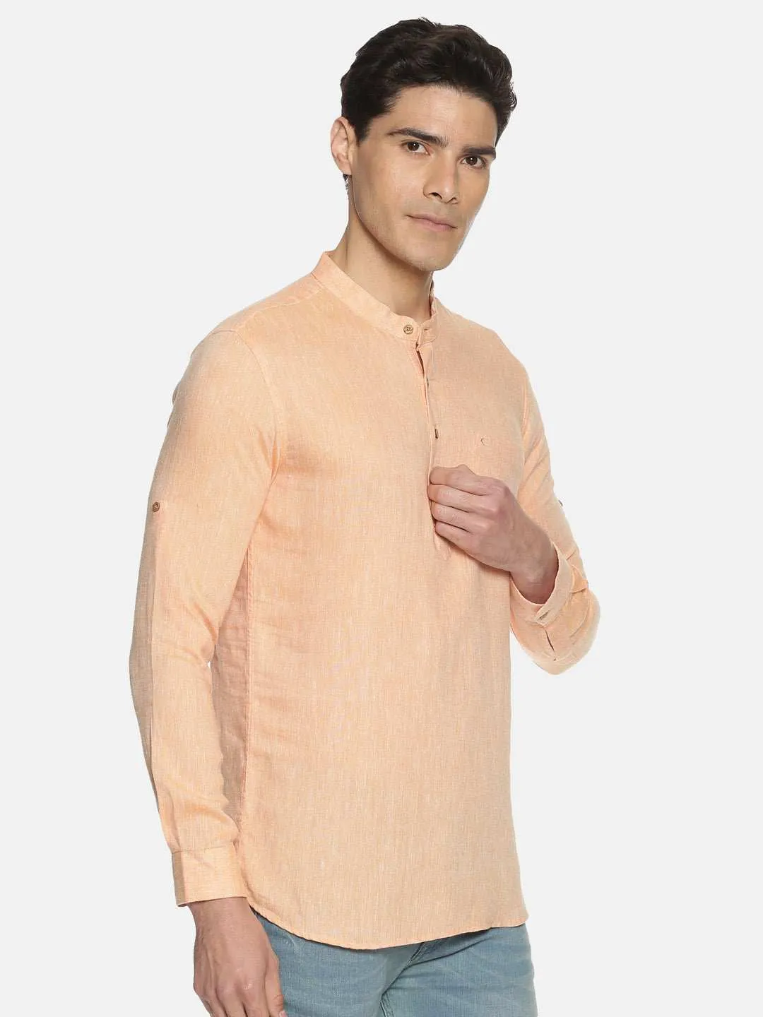 Ecentric Neon Saffron Colour Hemp Short Kurta